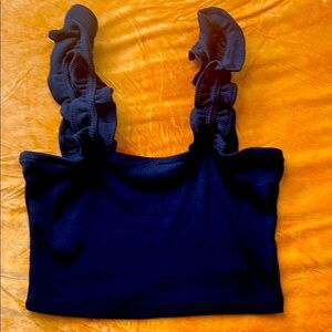Zara Black Ruffle Strap Crop Top